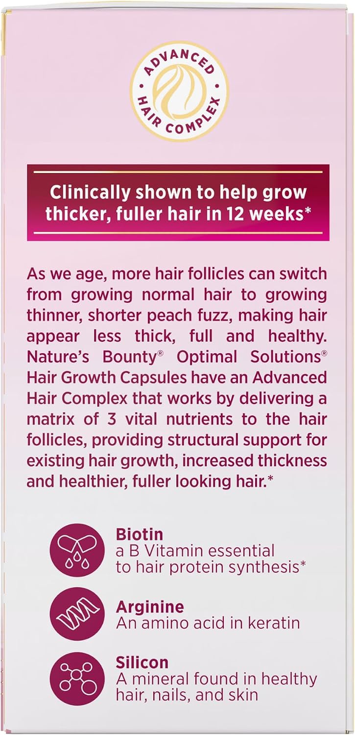 Nature's Bounty Optimal Solutions Hair Growth Vitamin Supplement, 30 Count